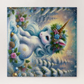 Grappige kerst kleine witte eenhoorn legpuzzel (Horizontaal)