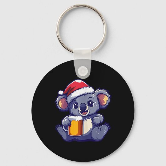 Grappige kerst koala met bier strip sleutelhanger (Voorkant)
