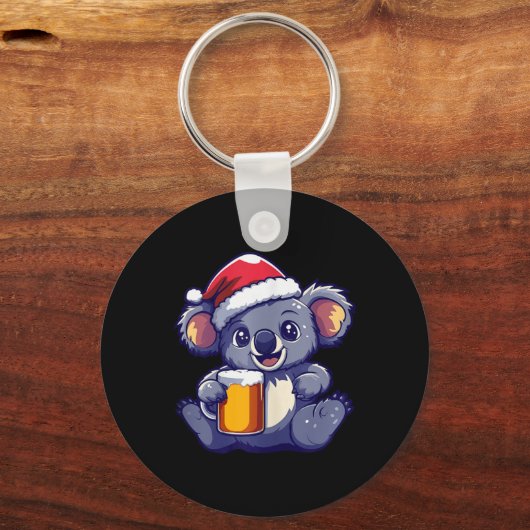 Grappige kerst koala met bier strip sleutelhanger (Voorkant)