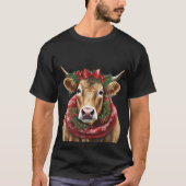 Grappige kerst koe bruin t-shirt (Voorkant)