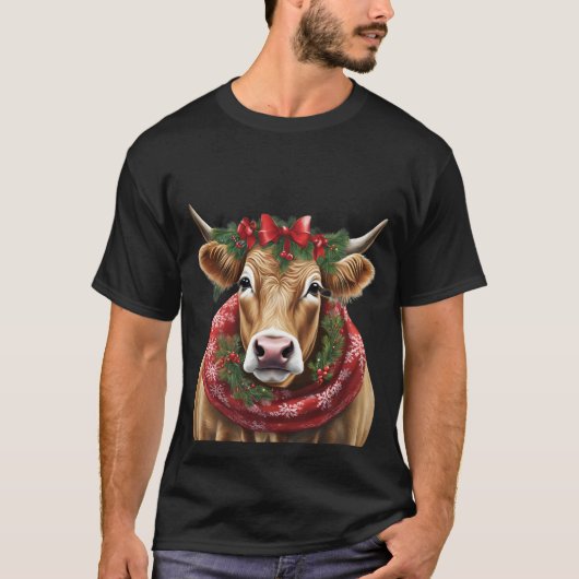 Grappige kerst koe bruin t-shirt (Voorkant)