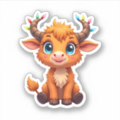 Grappige Kerst Koe Lichten Jongens Meisjes Schatti Sticker (Voorkant)