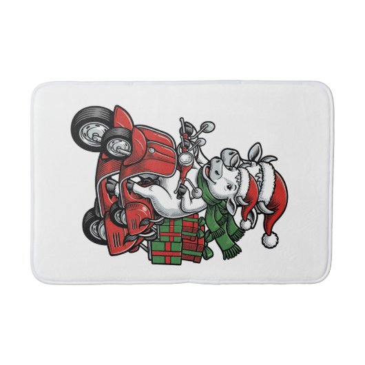 Grappige Kerst Koerijdende Scooter Vintage Design_ Badmat (Voorkant)