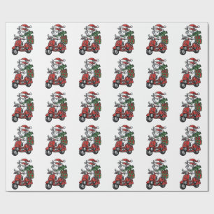 Grappige Kerst Koerijdende Scooter Vintage Design_ Cadeaupapier