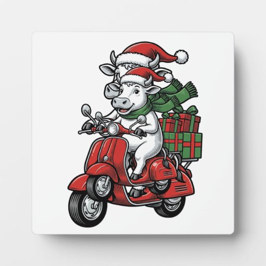 Grappige Kerst Koerijdende Scooter Vintage Design_ Fotoplaat (Voorkant)