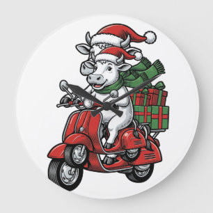 Grappige Kerst Koerijdende Scooter Vintage Design_ Grote Klok