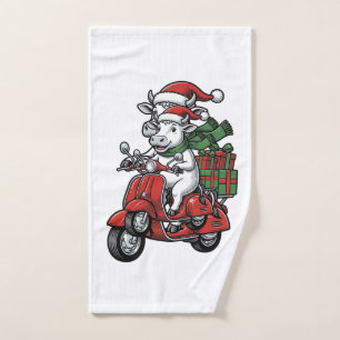 Grappige Kerst Koerijdende Scooter Vintage Design_ Handdoek
