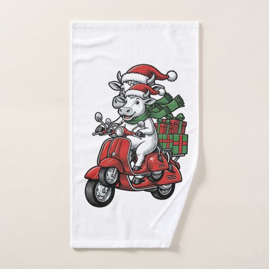 Grappige Kerst Koerijdende Scooter Vintage Design_ Handdoek (Handdoek)