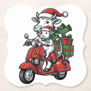 Grappige Kerst Koerijdende Scooter Vintage Design_ Kartonnen Onderzetters