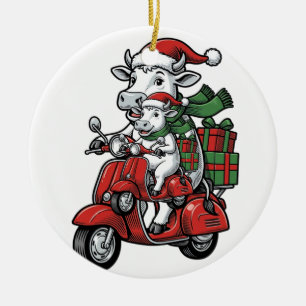 Grappige Kerst Koerijdende Scooter Vintage Design_ Keramisch Ornament