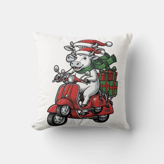 Grappige Kerst Koerijdende Scooter Vintage Design_ Kussen (Voorkant)