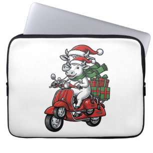 Grappige Kerst Koerijdende Scooter Vintage Design_ Laptop Sleeve