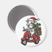 Grappige Kerst Koerijdende Scooter Vintage Design_ Magneet (Voorkant / Achterkant)