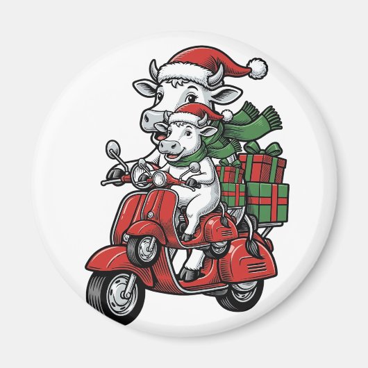 Grappige Kerst Koerijdende Scooter Vintage Design_ Magneet (Voorkant)