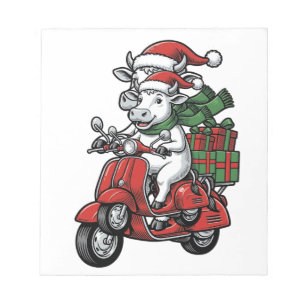 Grappige Kerst Koerijdende Scooter Vintage Design_ Notitieblok