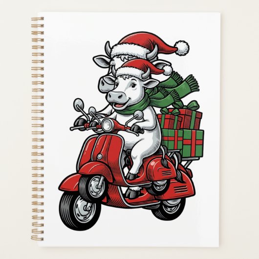 Grappige Kerst Koerijdende Scooter Vintage Design_ Planner (Voorkant)