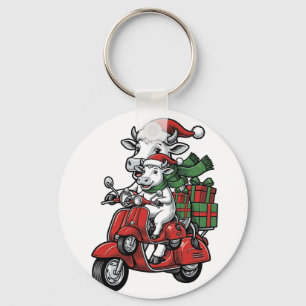 Grappige Kerst Koerijdende Scooter Vintage Design_ Sleutelhanger