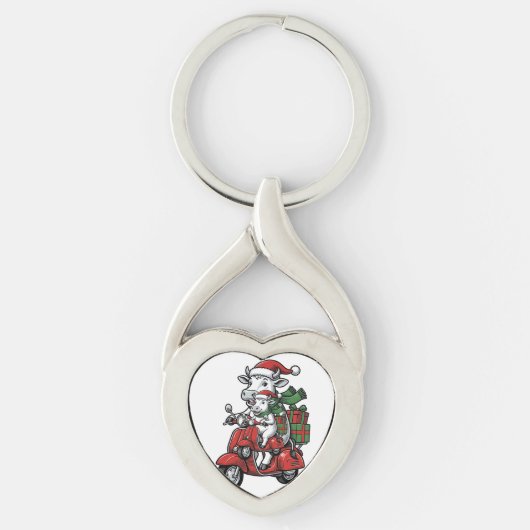 Grappige Kerst Koerijdende Scooter Vintage Design_ Sleutelhanger (Voorkant)