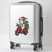 Grappige Kerst Koerijdende Scooter Vintage Design_ Sticker (Koffer)