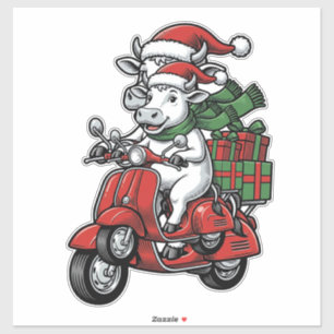 Grappige Kerst Koerijdende Scooter Vintage Design_ Sticker