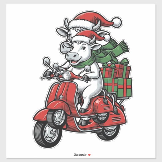 Grappige Kerst Koerijdende Scooter Vintage Design_ Sticker (Vel)