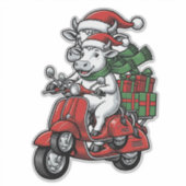 Grappige Kerst Koerijdende Scooter Vintage Design_ Sticker (Voorkant)