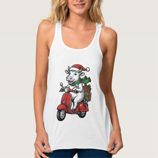 Grappige Kerst Koerijdende Scooter Vintage Design_ Tanktop (Voorkant)
