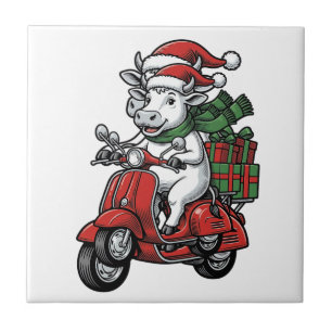 Grappige Kerst Koerijdende Scooter Vintage Design_ Tegeltje