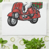 Grappige Kerst Koerijdende Scooter Vintage Design_ Theedoek (Gevouwen)