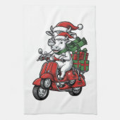 Grappige Kerst Koerijdende Scooter Vintage Design_ Theedoek (Verticaal)