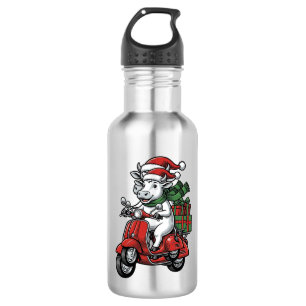 Grappige Kerst Koerijdende Scooter Vintage Design_ Waterfles
