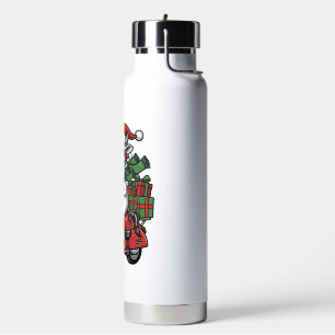Grappige Kerst Koerijdende Scooter Vintage Design_ Waterfles