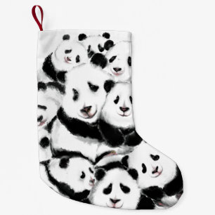 Grappige kerst kous gelukkig panda familie kleine kerstsok