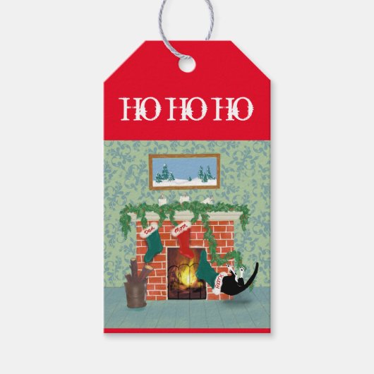 grappige kerst kous kat cadeaulabel (Voorkant)