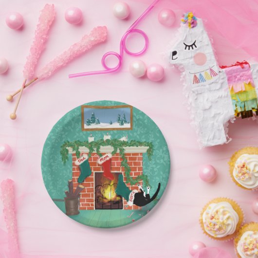 grappige kerst kous kat papieren bordje (Feest)