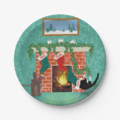 grappige kerst kous kat papieren bordje (Voorkant)