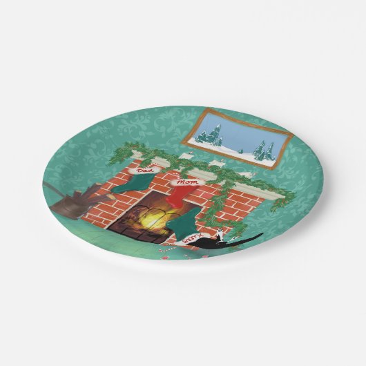 grappige kerst kous kat papieren bordje (Gekanteld)