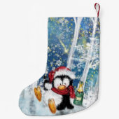Grappige kerst kous met Happy Party Penguin Kleine Kerstsok (Achterkant)