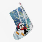 Grappige kerst kous met Happy Party Penguin Kleine Kerstsok (Achterkant (Hangend))