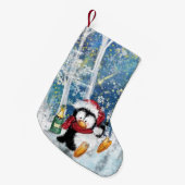 Grappige kerst kous met Happy Party Penguin Kleine Kerstsok (Voorkant (Hangend))