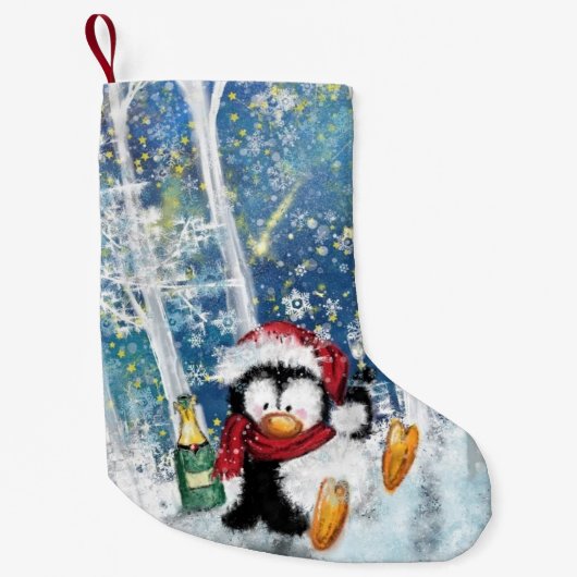 Grappige kerst kous met Happy Party Penguin Kleine Kerstsok (Voorkant)