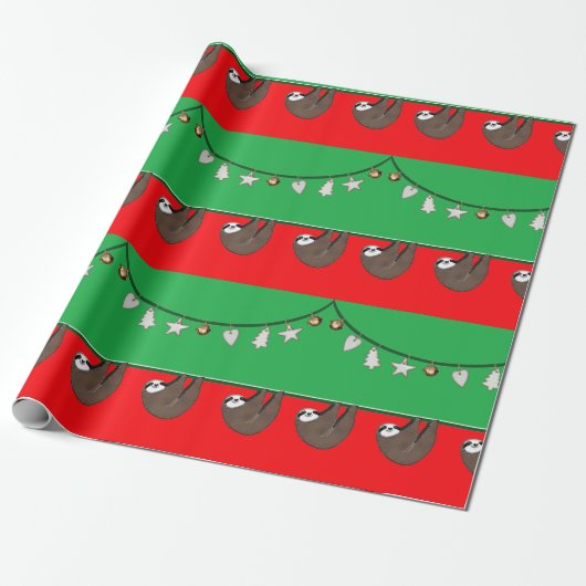 Grappige Kerst Luiaard Cadeaupapier (Uitgerold)