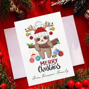 Grappige Kerst Luiaard & Familie Foto Maatwerk Feestdagenkaart