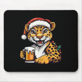 Grappige kerst luipaard met bier strip muismat (Voorkant)