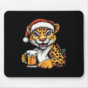 Grappige kerst luipaard met bier strip muismat