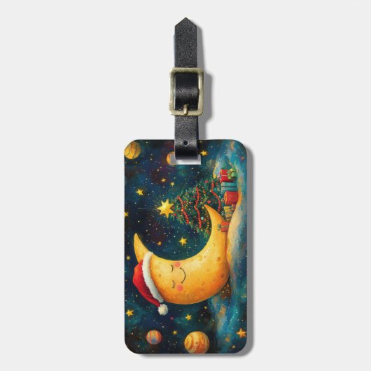 Grappige kerst maan galaxy viering bagagelabel (Voorkant verticaal)