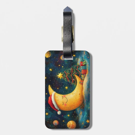 Grappige kerst maan galaxy viering bagagelabel (Achterkant verticaal)
