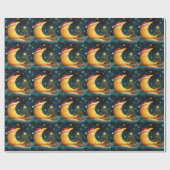 Grappige kerst maan galaxy viering cadeaupapier (Vlak)