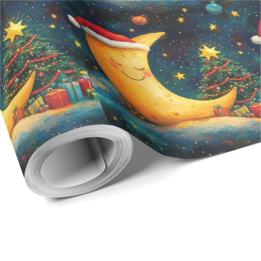 Grappige kerst maan galaxy viering cadeaupapier (Rol Hoek)