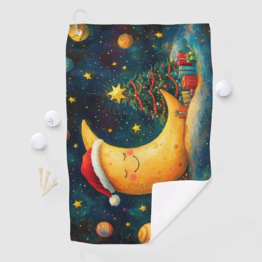 Grappige kerst maan galaxy viering golfhanddoek (Insitu)